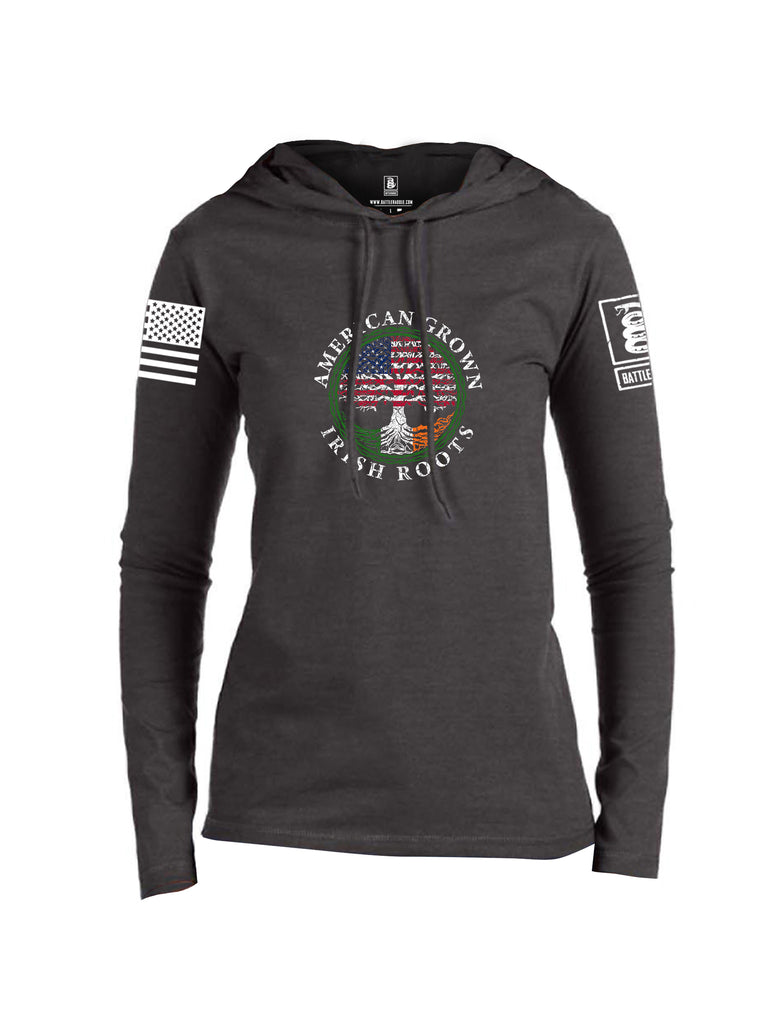 Battleraddle American Grown Irish Roots White Sleeve Print Womens Thin Cotton Lightweight Hoodie