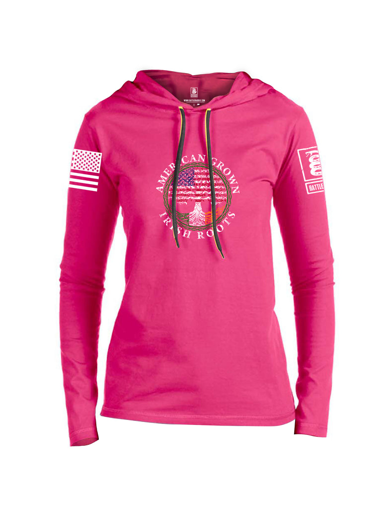 Battleraddle American Grown Irish Roots White Sleeve Print Womens Thin Cotton Lightweight Hoodie