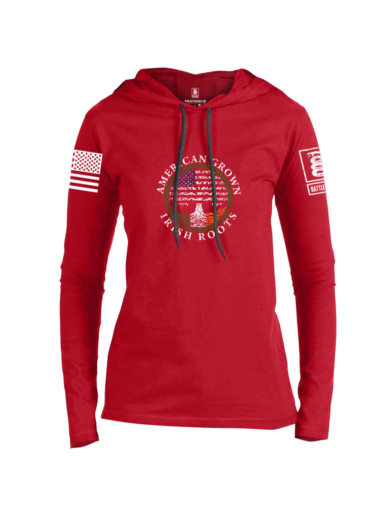 Battleraddle American Grown Irish Roots White Sleeve Print Womens Thin Cotton Lightweight Hoodie