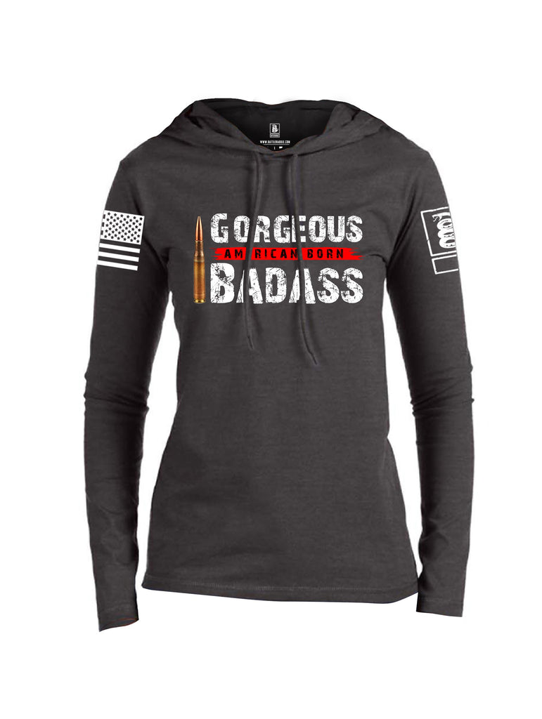 Battleraddle Gorgeous American Born Badass White Sleeve Print Womens Thin Cotton Lightweight Hoodie