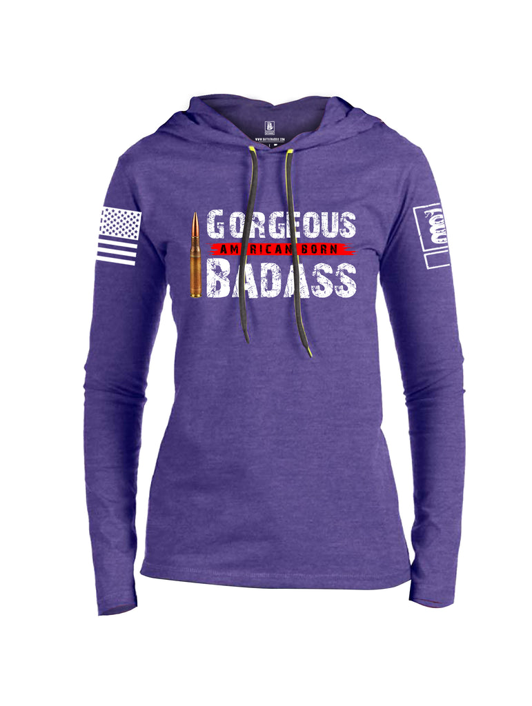 Battleraddle Gorgeous American Born Badass White Sleeve Print Womens Thin Cotton Lightweight Hoodie