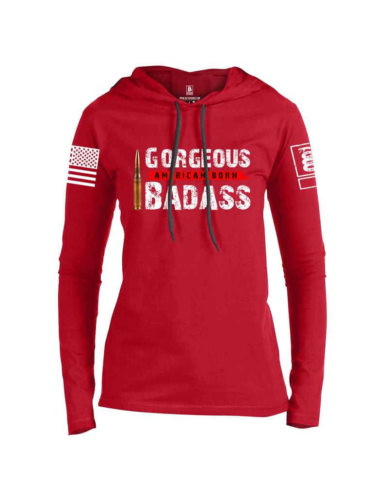 Battleraddle Gorgeous American Born Badass White Sleeve Print Womens Thin Cotton Lightweight Hoodie