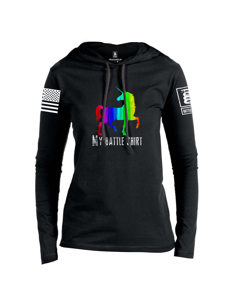 Battleraddle My Battle Shirt White Sleeve Print Womens Thin Cotton Lightweight Hoodie
