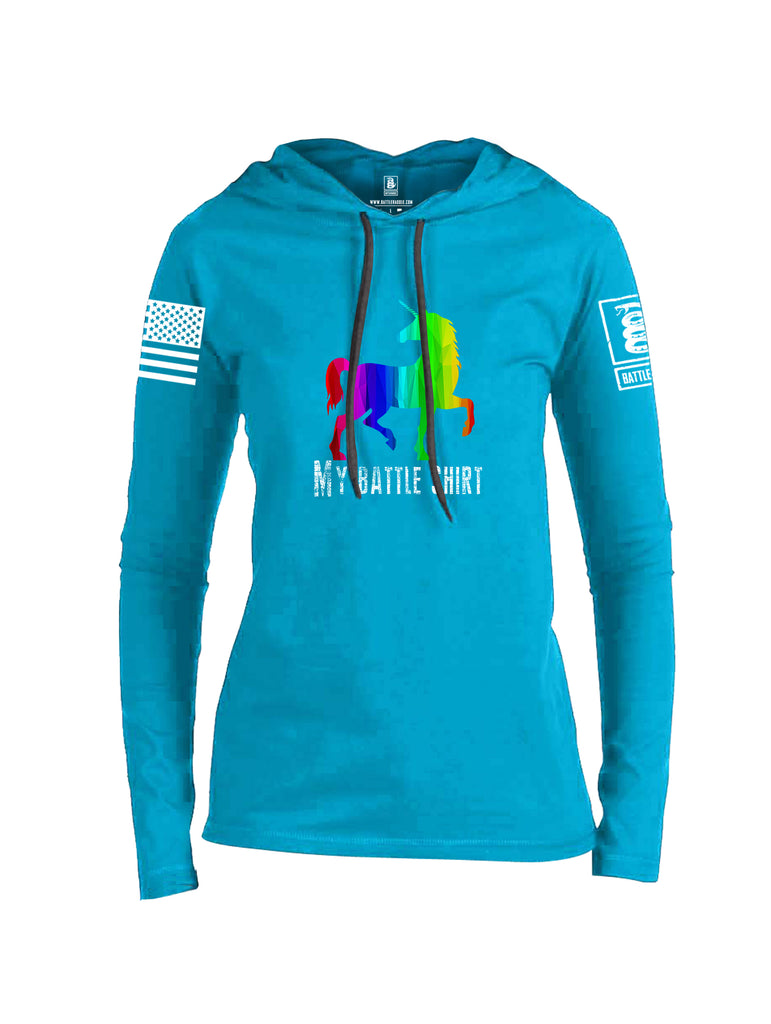 Battleraddle My Battle Shirt White Sleeve Print Womens Thin Cotton Lightweight Hoodie