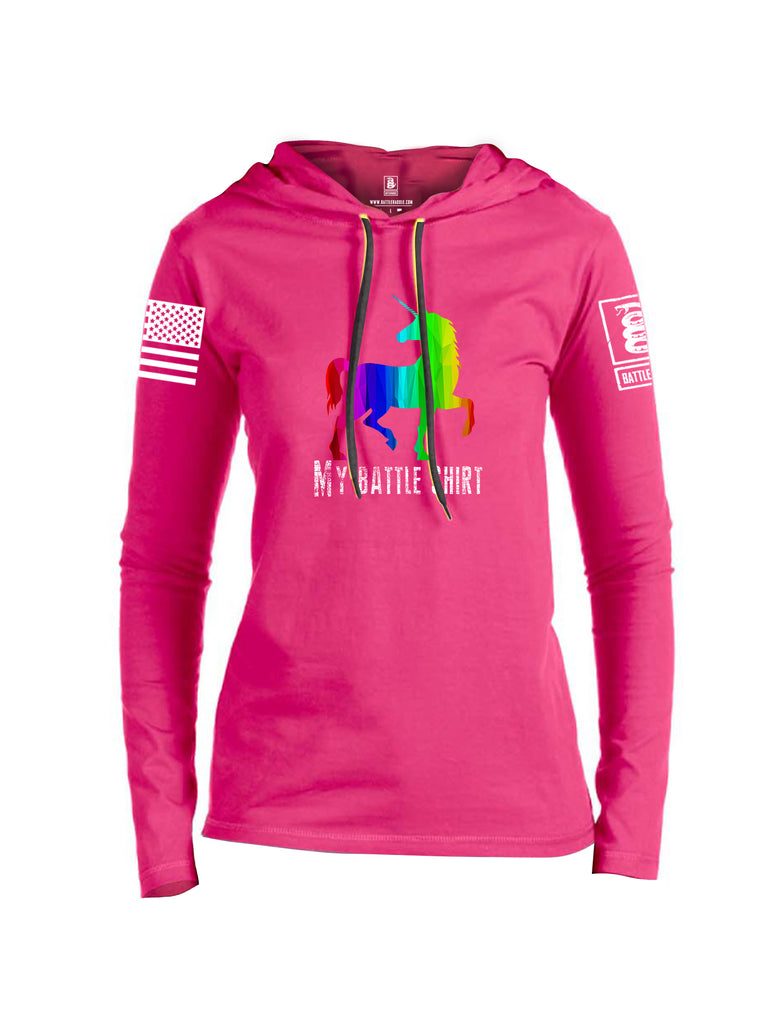 Battleraddle My Battle Shirt White Sleeve Print Womens Thin Cotton Lightweight Hoodie