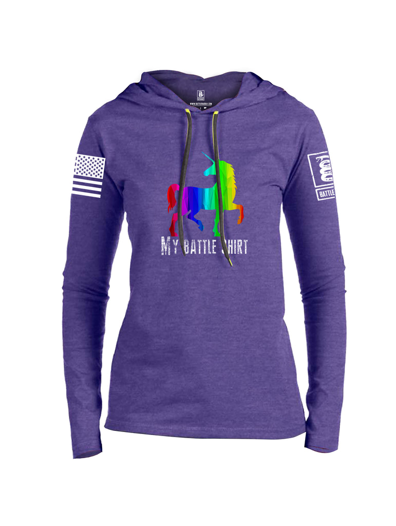 Battleraddle My Battle Shirt White Sleeve Print Womens Thin Cotton Lightweight Hoodie