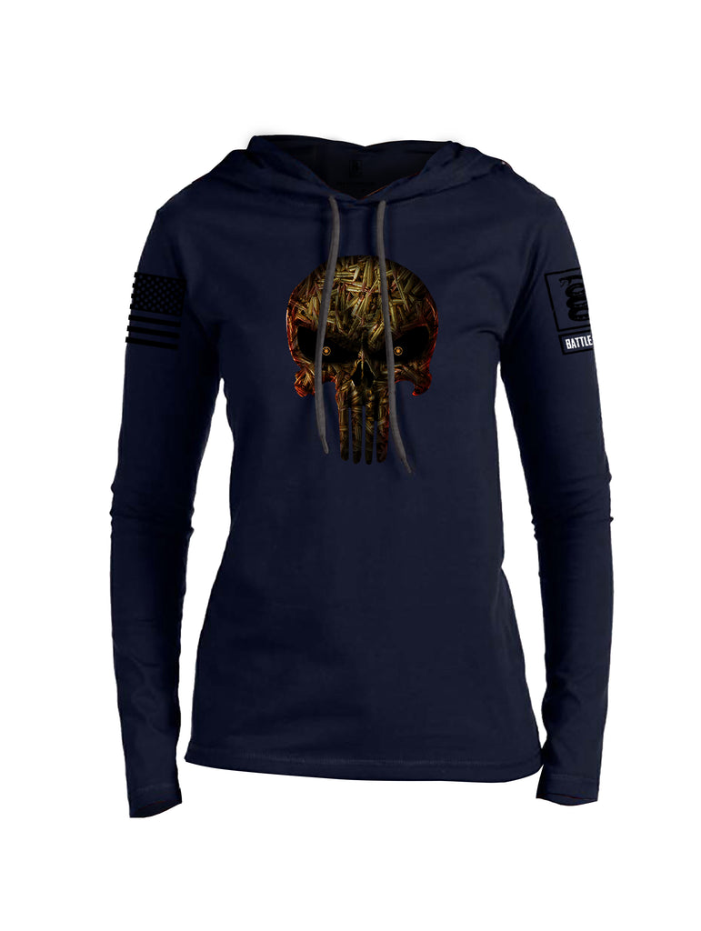 Battleraddle Expounder Bullet Rounds Black Sleeve Print Womens Thin Cotton Lightweight Hoodie