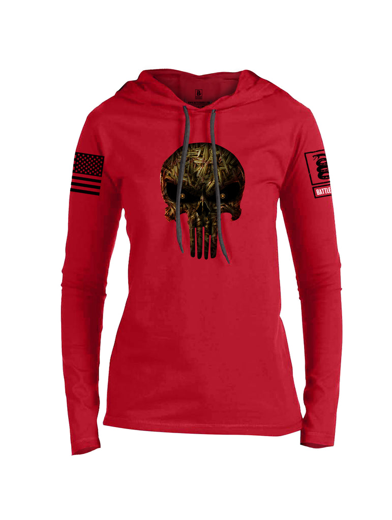 Battleraddle Expounder Bullet Rounds Black Sleeve Print Womens Thin Cotton Lightweight Hoodie