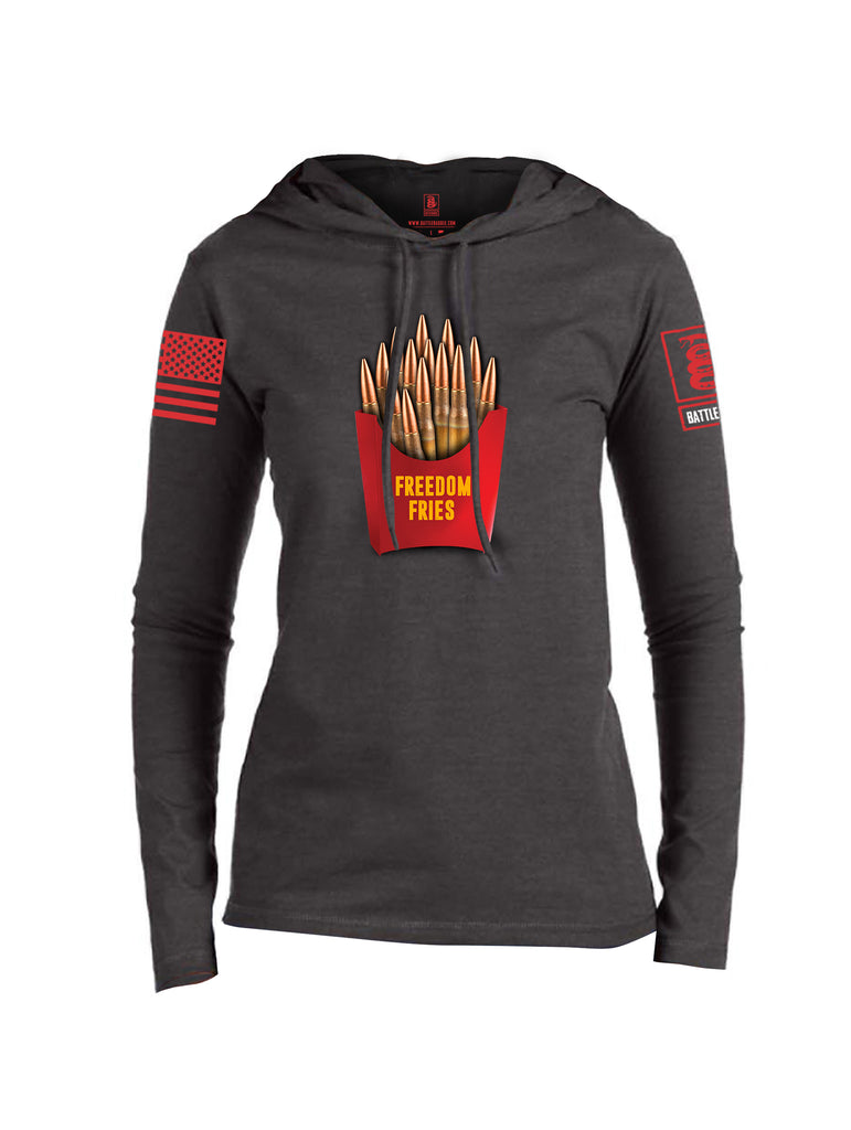 Battleraddle Freedom Fries Red Sleeve Print Womens Thin Cotton Lightweight Hoodie