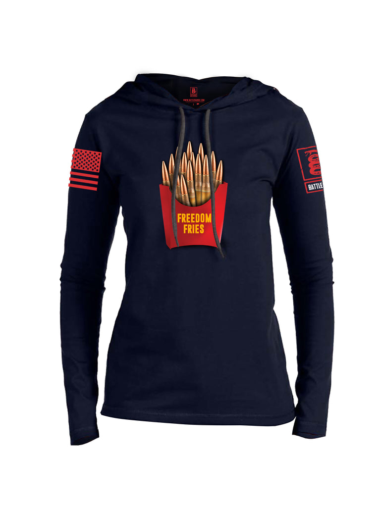 Battleraddle Freedom Fries Red Sleeve Print Womens Thin Cotton Lightweight Hoodie