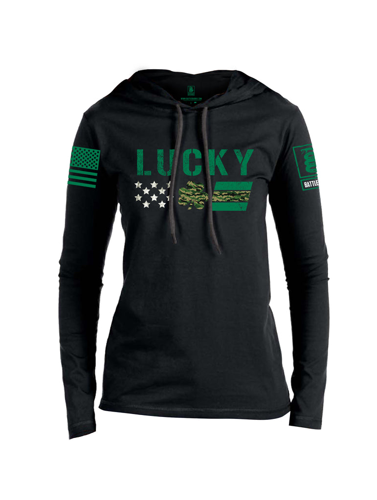 Battleraddle Lucky Leaf Green Sleeve Print Womens Thin Cotton Lightweight Hoodie