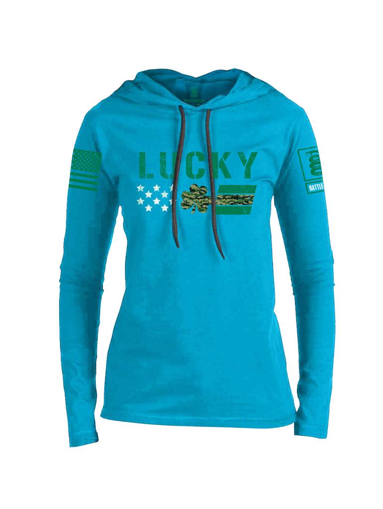 Battleraddle Lucky Leaf Green Sleeve Print Womens Thin Cotton Lightweight Hoodie