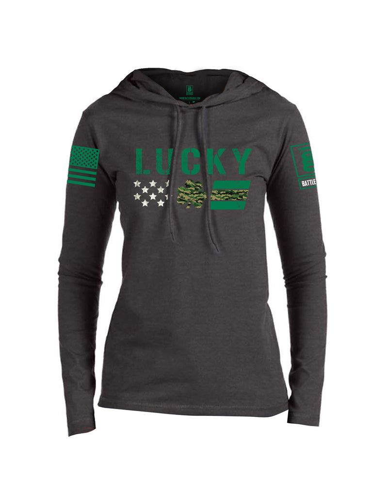 Battleraddle Lucky Leaf Green Sleeve Print Womens Thin Cotton Lightweight Hoodie