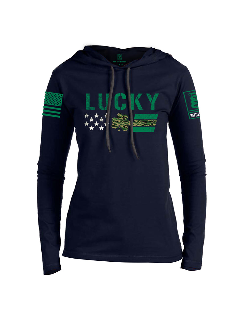 Battleraddle Lucky Leaf Green Sleeve Print Womens Thin Cotton Lightweight Hoodie