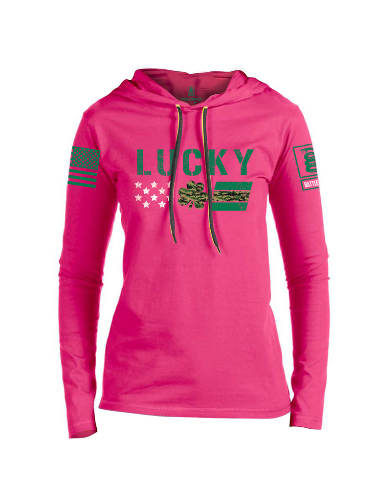 Battleraddle Lucky Leaf Green Sleeve Print Womens Thin Cotton Lightweight Hoodie