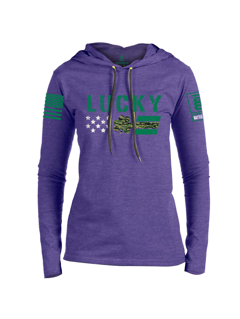 Battleraddle Lucky Leaf Green Sleeve Print Womens Thin Cotton Lightweight Hoodie