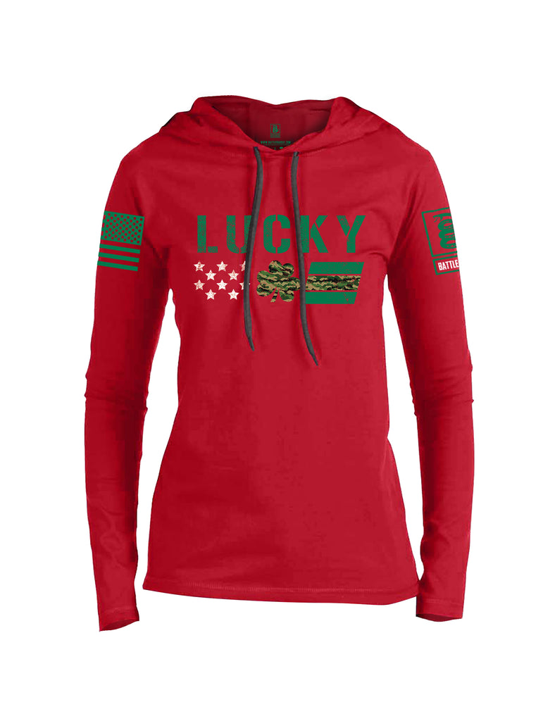 Battleraddle Lucky Leaf Green Sleeve Print Womens Thin Cotton Lightweight Hoodie