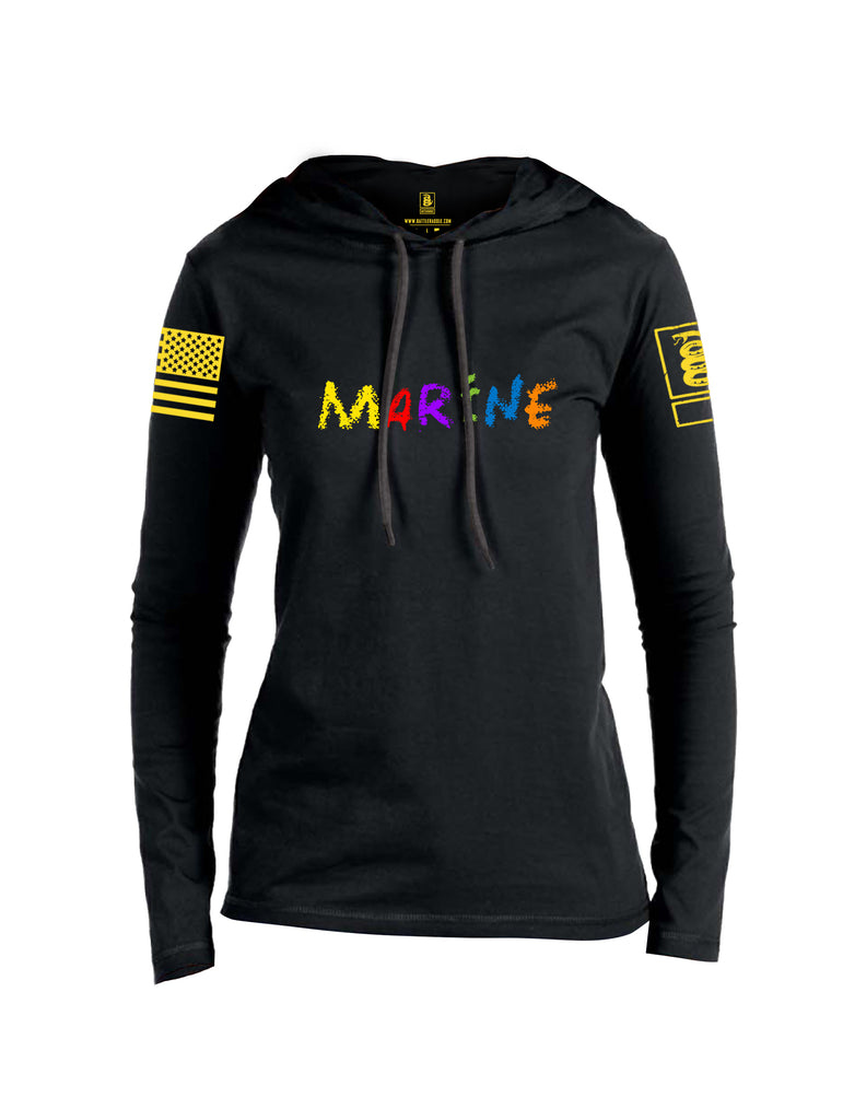 Battleraddle Marine Yellow Sleeve Print Womens Thin Cotton Lightweight Hoodie