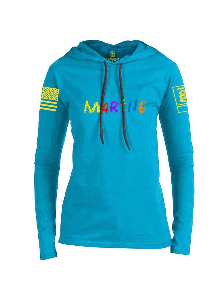 Battleraddle Marine Yellow Sleeve Print Womens Thin Cotton Lightweight Hoodie