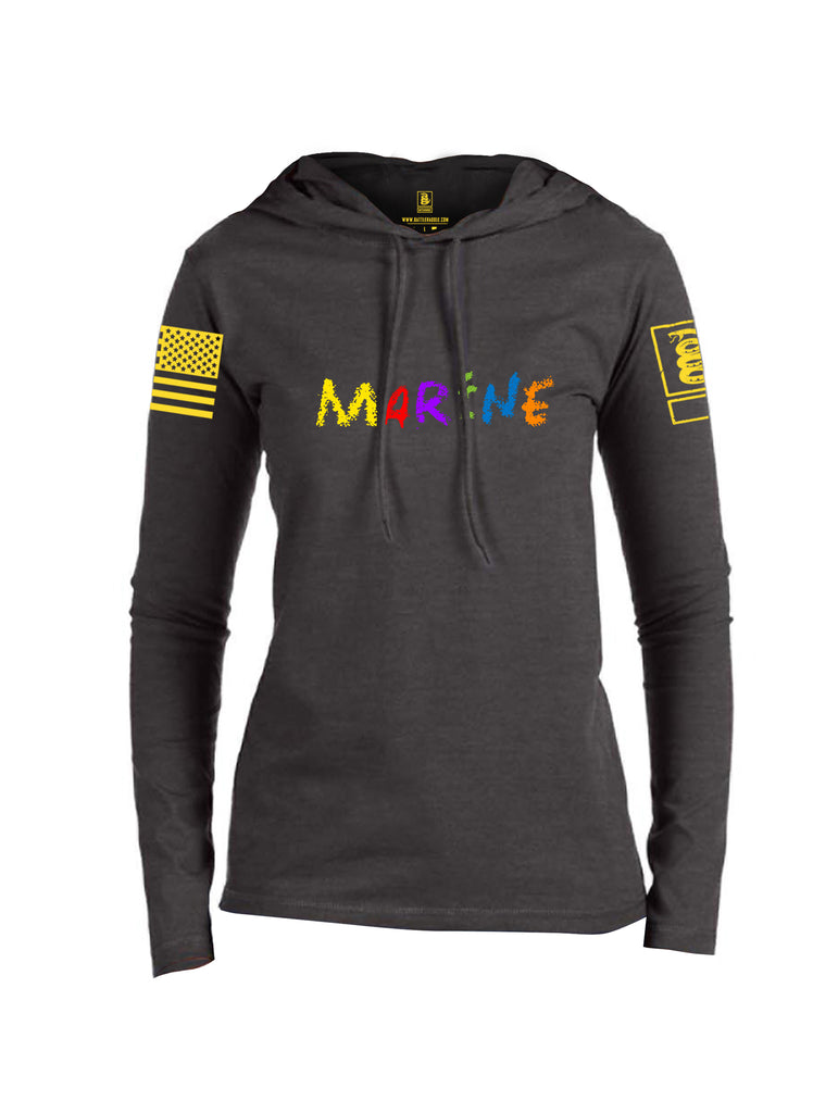 Battleraddle Marine Yellow Sleeve Print Womens Thin Cotton Lightweight Hoodie