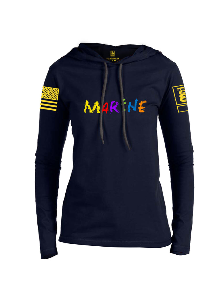 Battleraddle Marine Yellow Sleeve Print Womens Thin Cotton Lightweight Hoodie