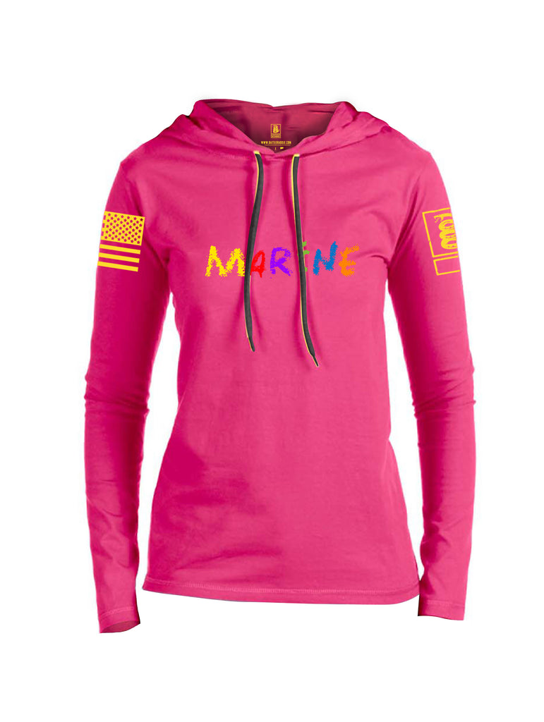 Battleraddle Marine Yellow Sleeve Print Womens Thin Cotton Lightweight Hoodie