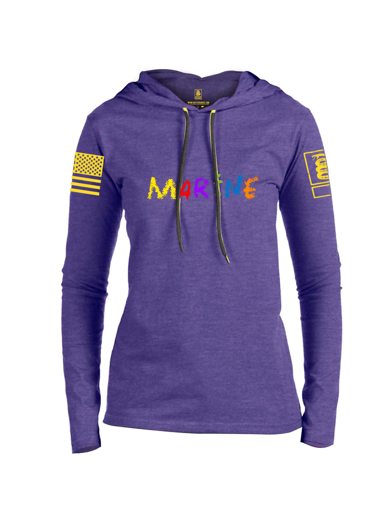 Battleraddle Marine Yellow Sleeve Print Womens Thin Cotton Lightweight Hoodie