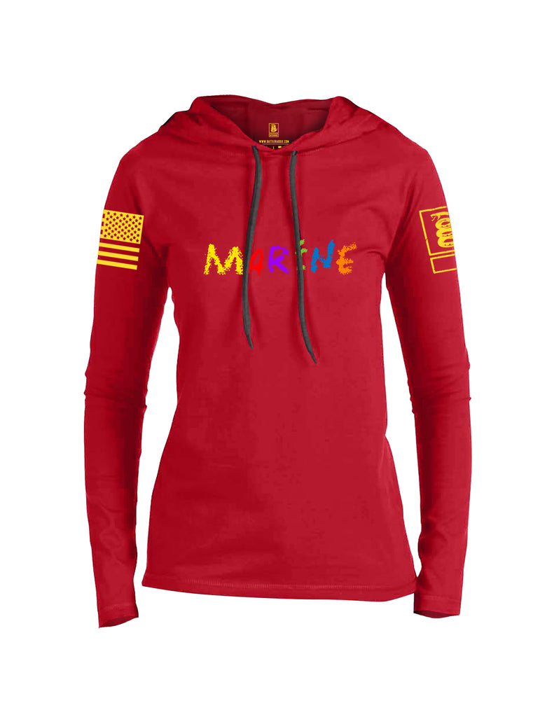 Battleraddle Marine Yellow Sleeve Print Womens Thin Cotton Lightweight Hoodie