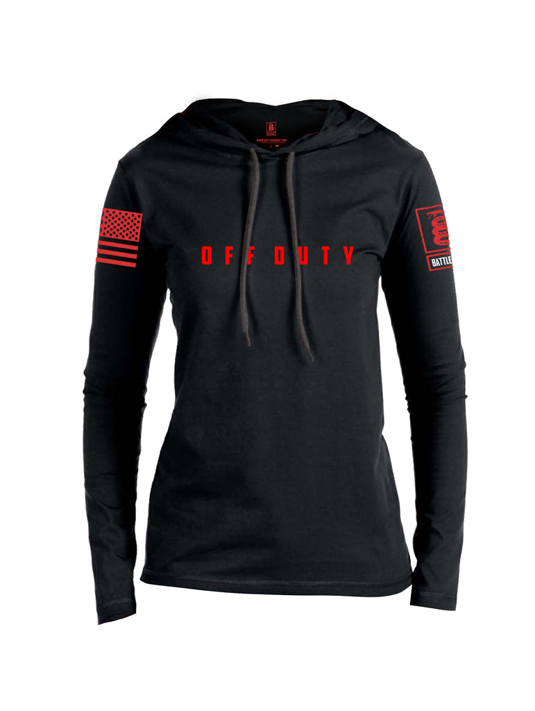 Battleraddle Off Duty Red Sleeve Print Womens Thin Cotton Lightweight Hoodie
