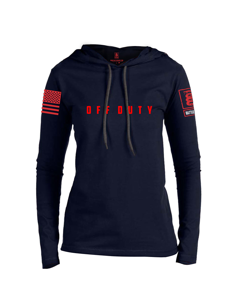 Battleraddle Off Duty Red Sleeve Print Womens Thin Cotton Lightweight Hoodie