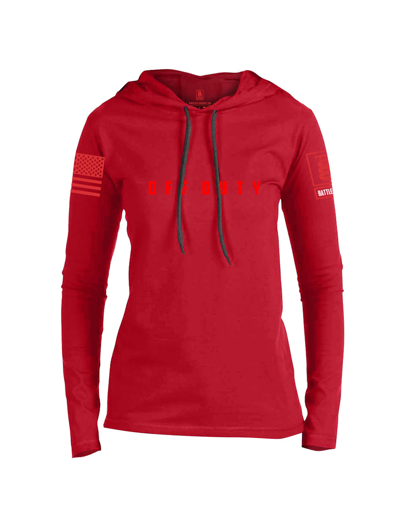 Battleraddle Off Duty Red Sleeve Print Womens Thin Cotton Lightweight Hoodie