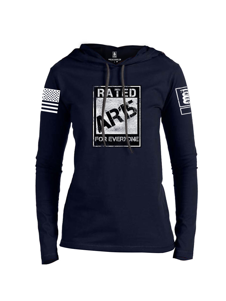 Battleraddle Rated AR15 For Everyone White Sleeve Print Womens Thin Cotton Lightweight Hoodie