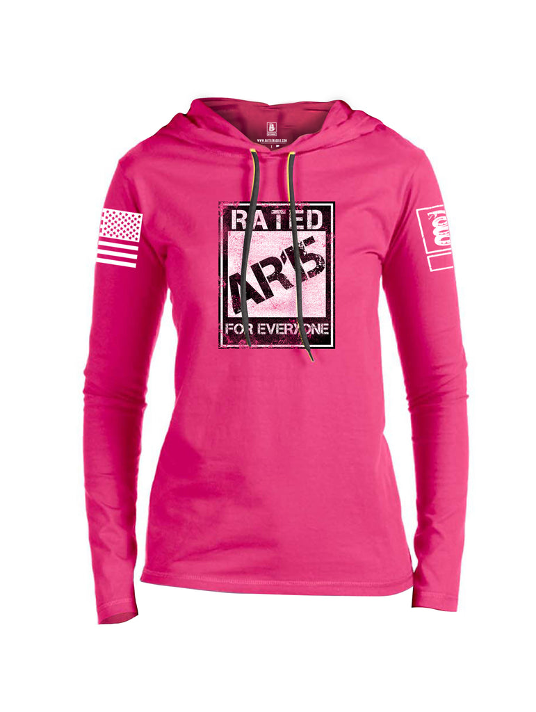 Battleraddle Rated AR15 For Everyone White Sleeve Print Womens Thin Cotton Lightweight Hoodie