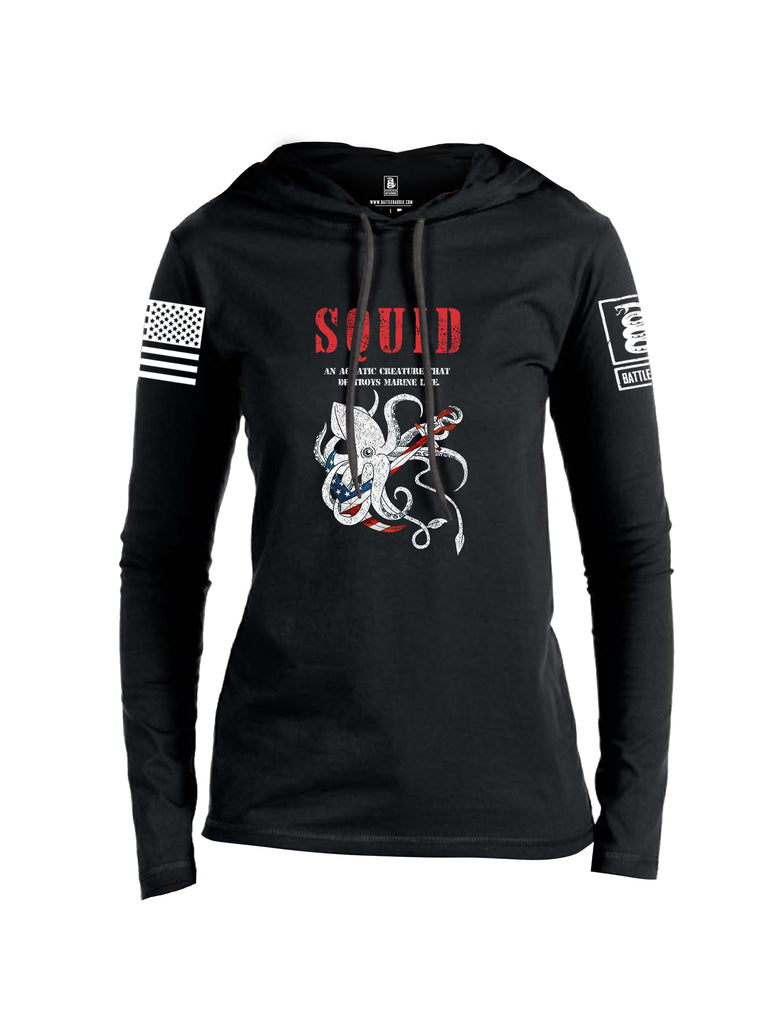 Battleraddle Squid White Sleeve Print Womens Thin Cotton Lightweight Hoodie