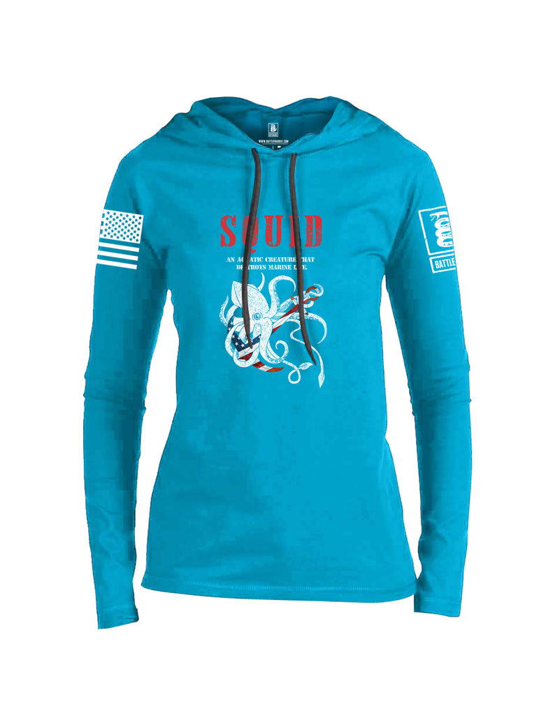 Battleraddle Squid White Sleeve Print Womens Thin Cotton Lightweight Hoodie