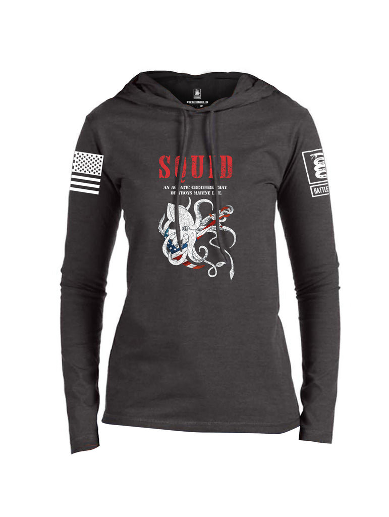 Battleraddle Squid White Sleeve Print Womens Thin Cotton Lightweight Hoodie