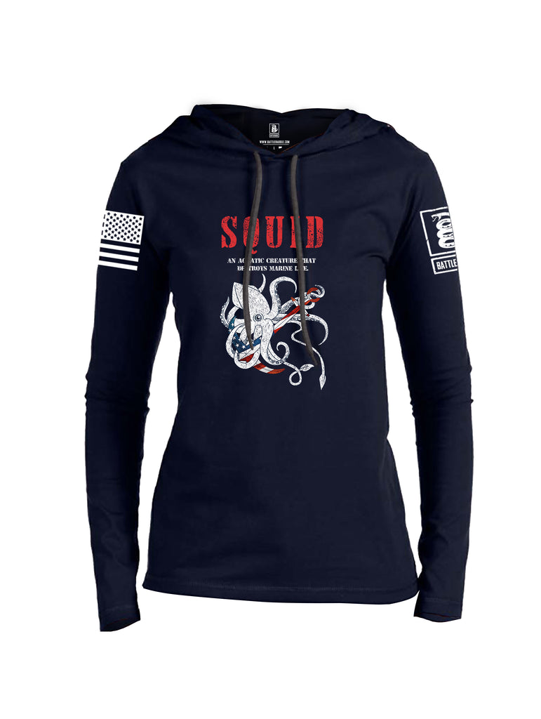 Battleraddle Squid White Sleeve Print Womens Thin Cotton Lightweight Hoodie