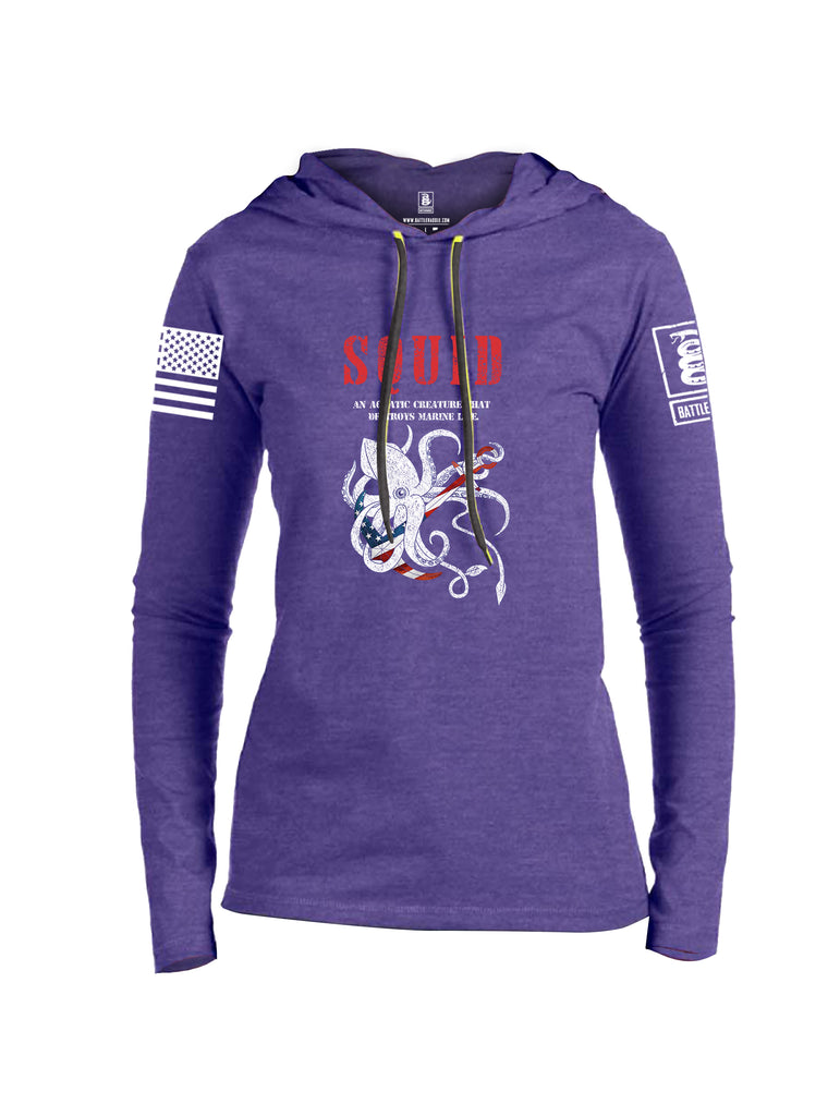 Battleraddle Squid White Sleeve Print Womens Thin Cotton Lightweight Hoodie