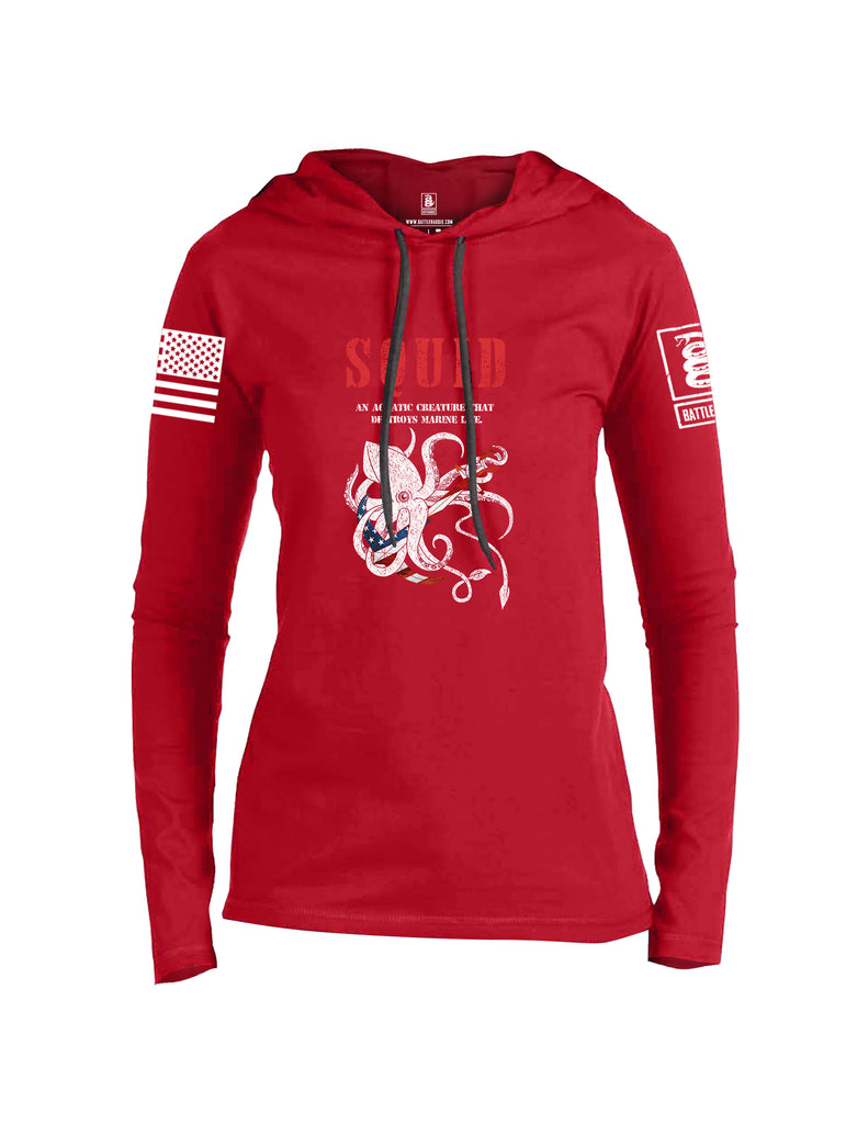 Battleraddle Squid White Sleeve Print Womens Thin Cotton Lightweight Hoodie