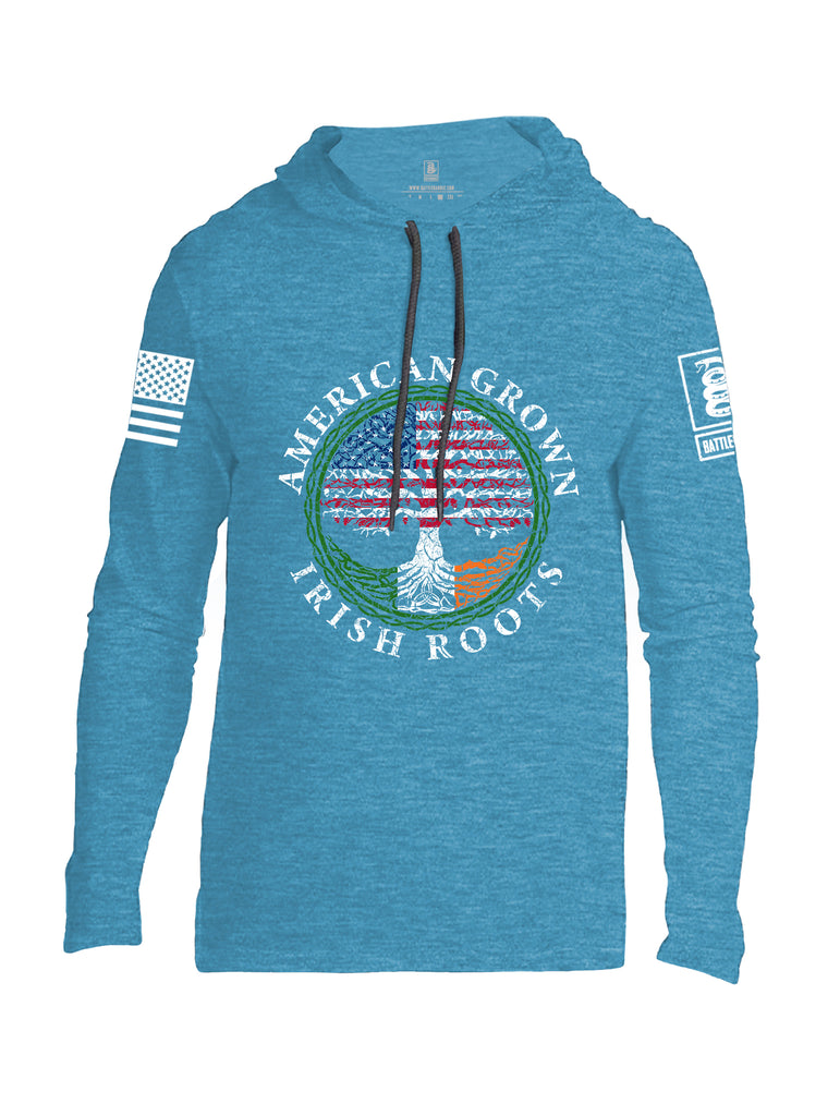 Battleraddle American Grown Irish Roots White Sleeve Print Mens Thin Cotton Lightweight Hoodie