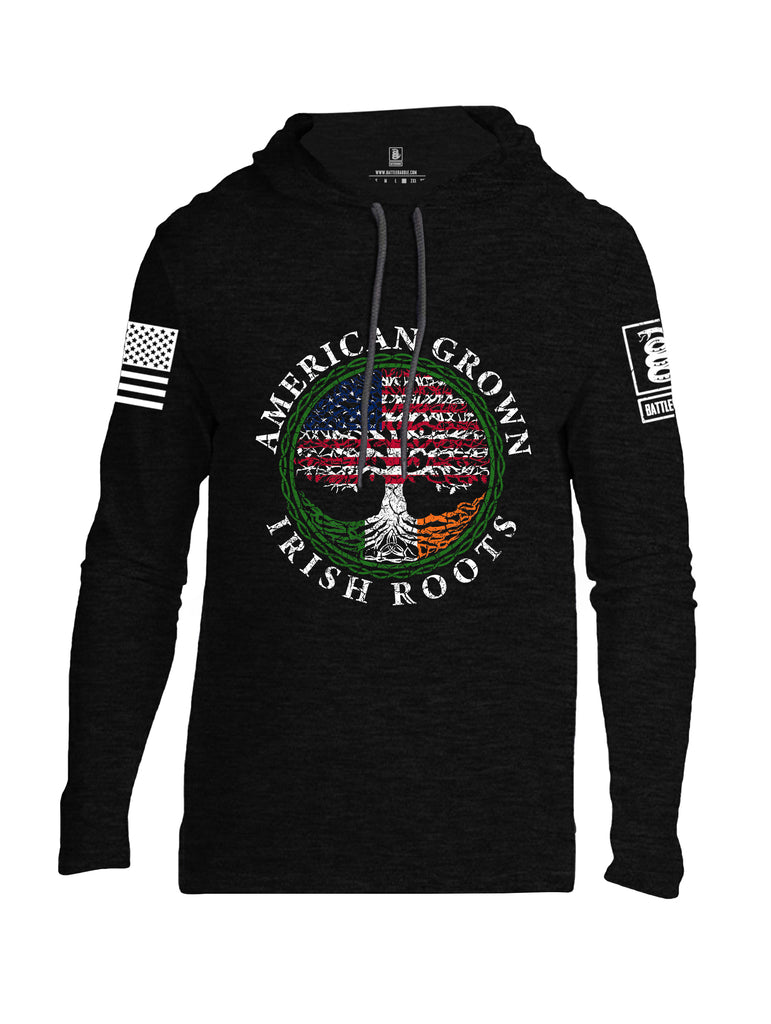 Battleraddle American Grown Irish Roots White Sleeve Print Mens Thin Cotton Lightweight Hoodie
