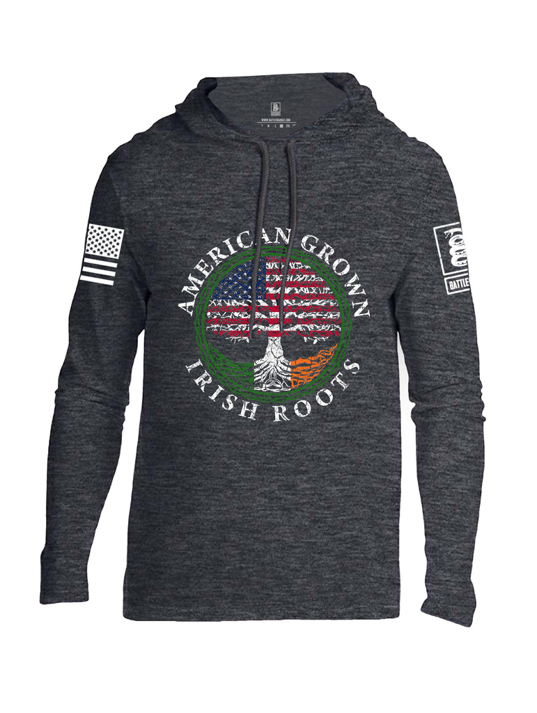 Battleraddle American Grown Irish Roots White Sleeve Print Mens Thin Cotton Lightweight Hoodie