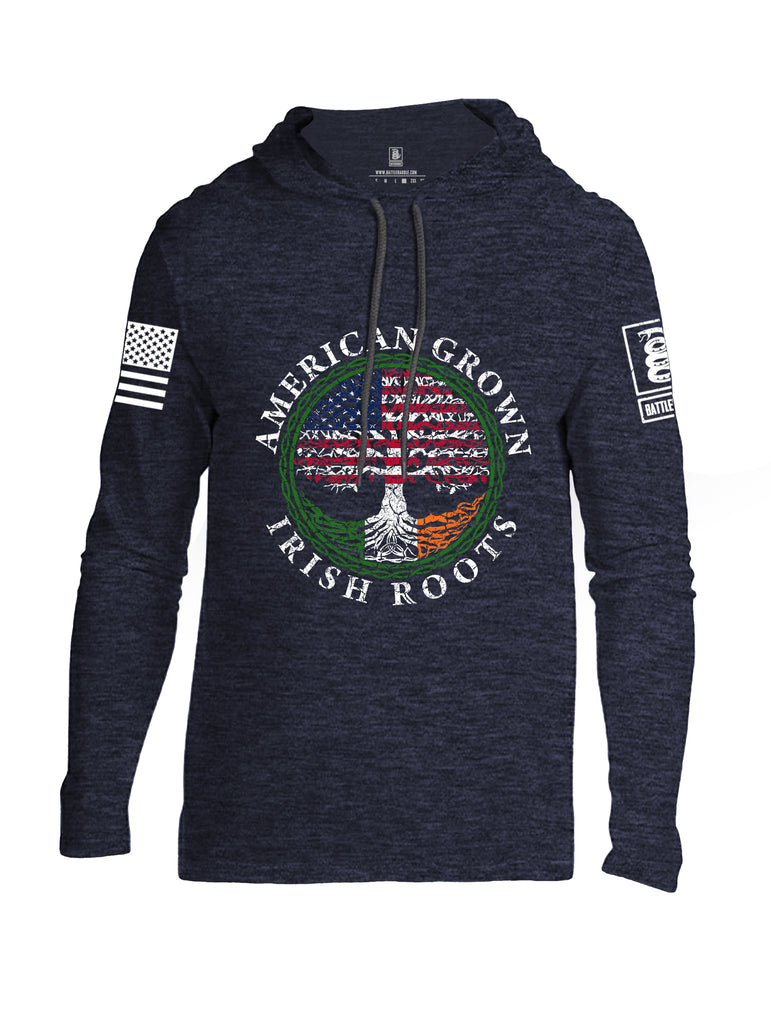 Battleraddle American Grown Irish Roots White Sleeve Print Mens Thin Cotton Lightweight Hoodie