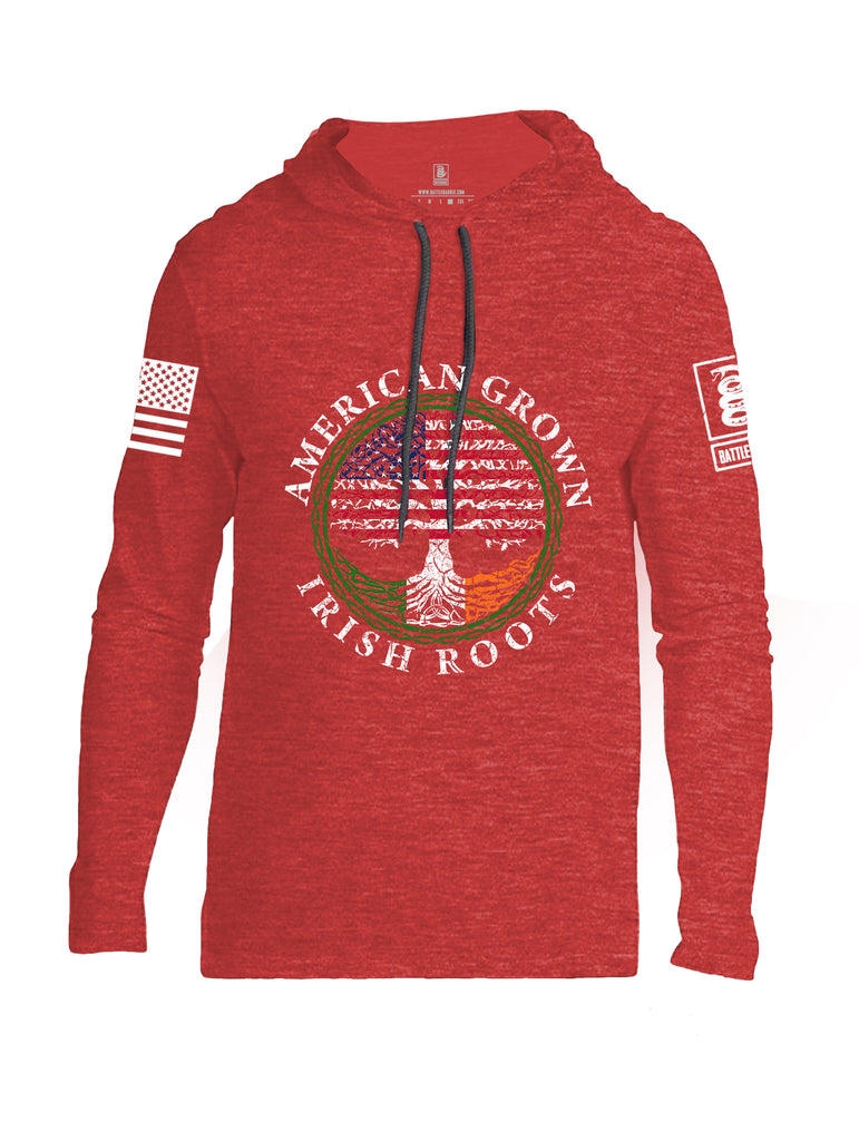 Battleraddle American Grown Irish Roots White Sleeve Print Mens Thin Cotton Lightweight Hoodie