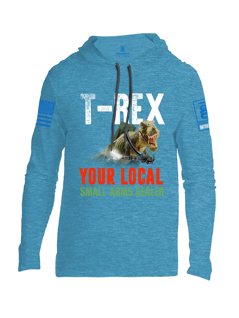 Battleraddle T-Rex Your Local Small Arms Dealer Blue Sleeve Print Mens Thin Cotton Lightweight Hoodie