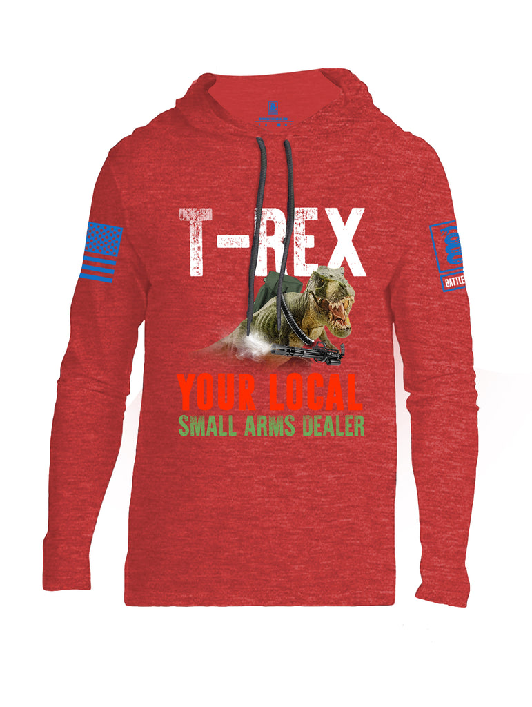 Battleraddle T-Rex Your Local Small Arms Dealer Blue Sleeve Print Mens Thin Cotton Lightweight Hoodie