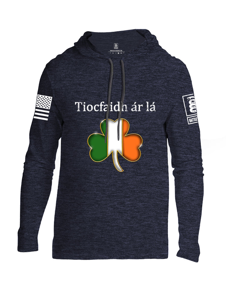 Battleraddle Tiocfaidh ar la Irish Flag Clover White Sleeve Print Mens Thin Cotton Lightweight Hoodie