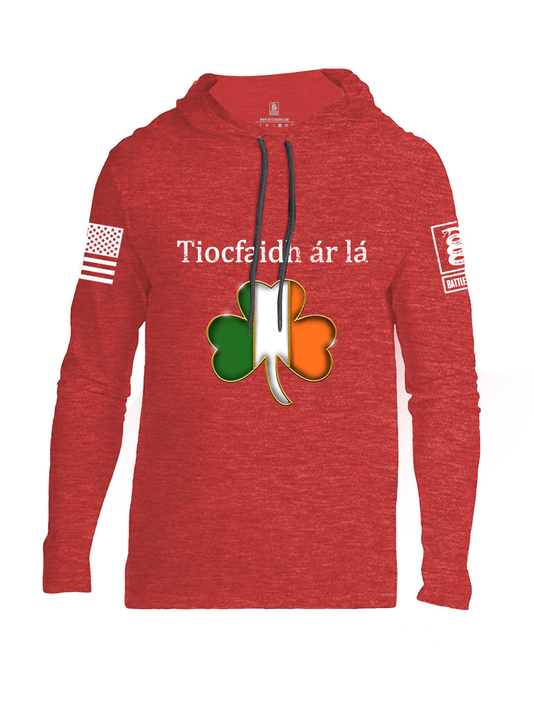 Battleraddle Tiocfaidh ar la Irish Flag Clover White Sleeve Print Mens Thin Cotton Lightweight Hoodie