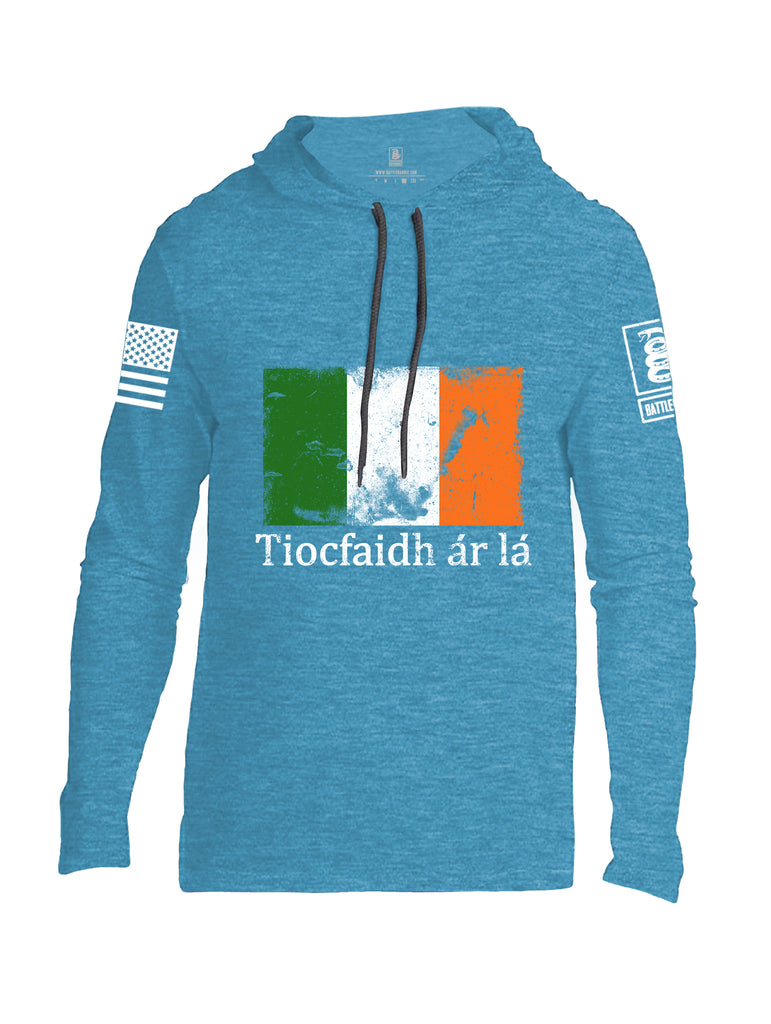 Battleraddle Tiocfaidh ar la Irish Flag White Sleeve Print Mens Thin Cotton Lightweight Hoodie