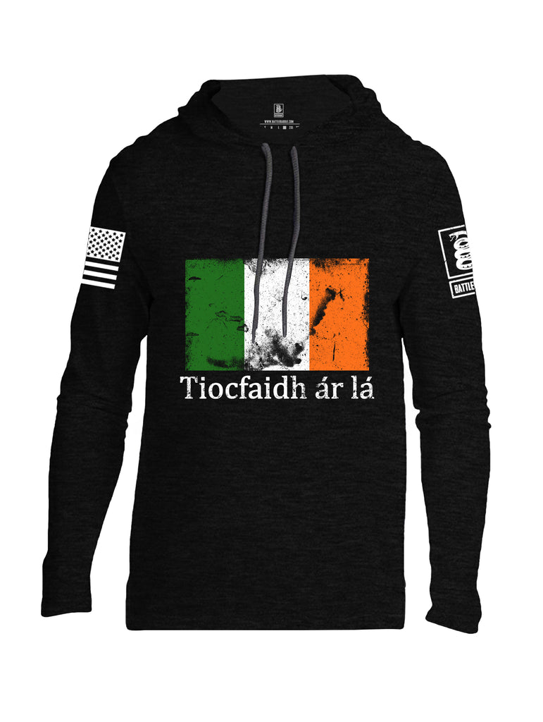 Battleraddle Tiocfaidh ar la Irish Flag White Sleeve Print Mens Thin Cotton Lightweight Hoodie